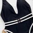 thumbnail image 5 of Enjoytime Women's Swimwear Color Block V-Neck Tummy Control One Piece Bathing Suit Tie Halter Backless Swimwear, 5 of 6