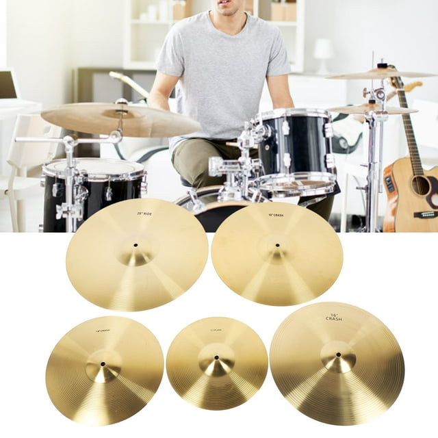 Drum Cymbal, Drum Practice Cymbal 5PCS Set Exquisite Craftsmanship Brass Polished Surfaces with Pads and Bags for Practice