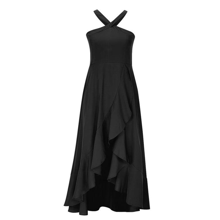 Black Womens Crew Neck Backless Halter Dresses Homecoming Dresses for  Ladies Sleeveless Maxi Long Formal Date Night Gowns Evening Modest Peplum  Basic Summer Fall 2025 XXL - Walmart.com