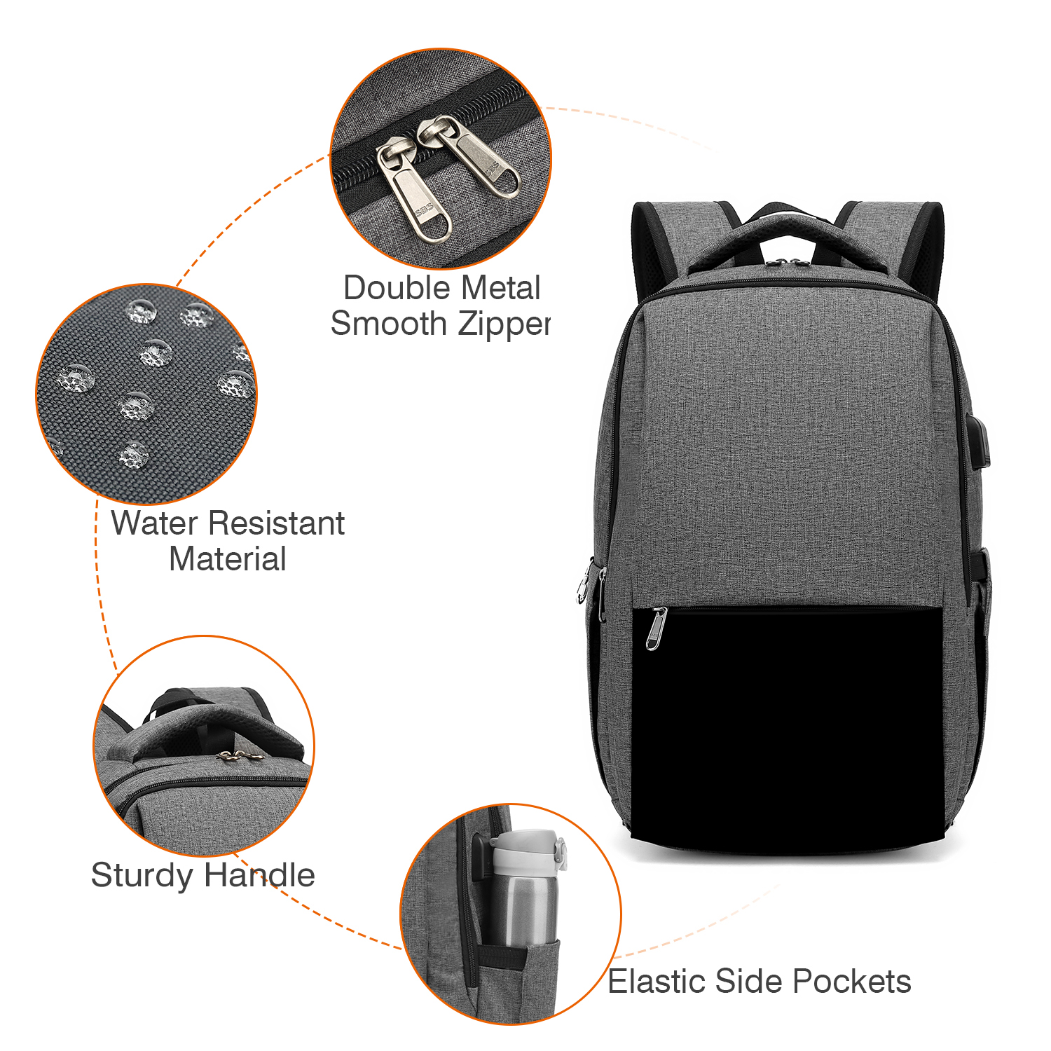 Besttravel Travel Backpack, 35L Flight Approved Carry On Laptops Bag, Business Backpack with USB Charging Port, Waterproof Casual Daypack for Women & Men Fits 15.6 Inch Laptop, Grey