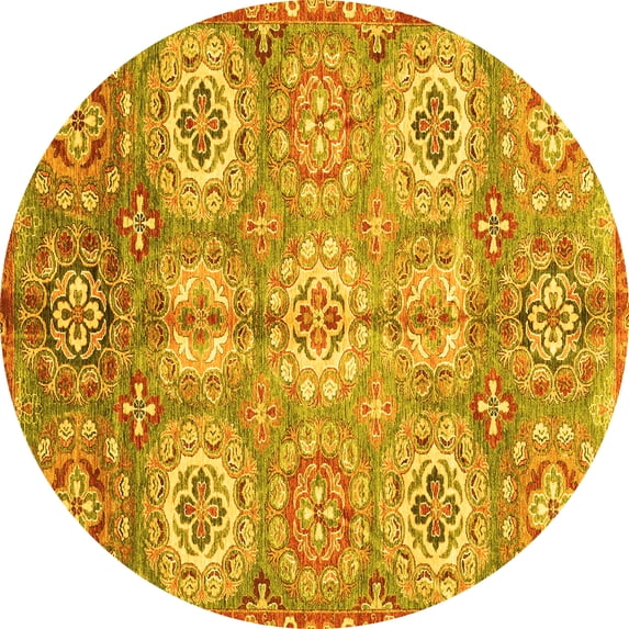 Ahgly Company Machine Washable Indoor Round Abstract Yellow Modern Area Rugs, 4' Round