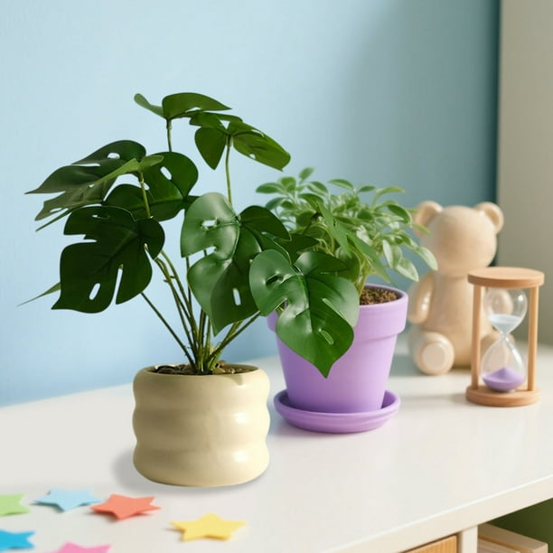 Plantas artificiales en maceta para decoración del hogar - Paquetes de 4 plantas artificiales pequeñas en macetas de plástico para escritorio, oficina o salón
