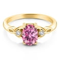 thumbnail image 2 of Gem Stone King 18K Yellow Gold Plated Silver Pink Moissanite and White Created Sapphire 3-Stone Rings for Women (1.46 Cttw, Gemstone, Oval 8X6MM, Available in Size 5, 6, 7, 8, 9), 2 of 4