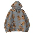 thumbnail image 3 of Women's Teddy Bear Coat Printed Double Layer Plush Pullover Fleece Hoodie Casual Loose Pocket Long Sleeve Sweatshirt,Gray,XL, 3 of 5