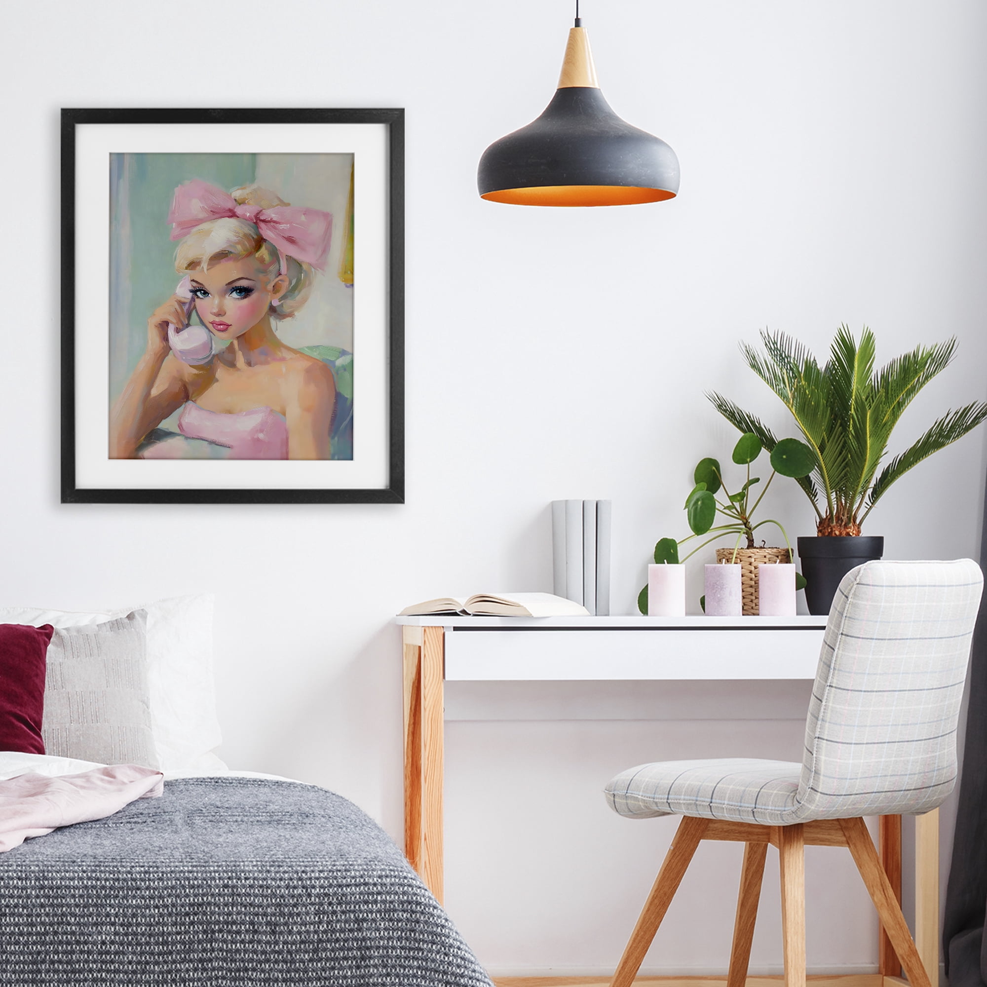 Stupell Industries Blonde Girl with Pink Bow Black Framed Print Under Glass, design by The Prints Vibe