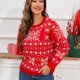 thumbnail image 5 of Suéter de punto navideño para mujer, sudadera con cuello redondo, manga larga, patrón geométrico de copos de nieve, suéter rojo, otoño 2024, nuevo producto, 5 of 5