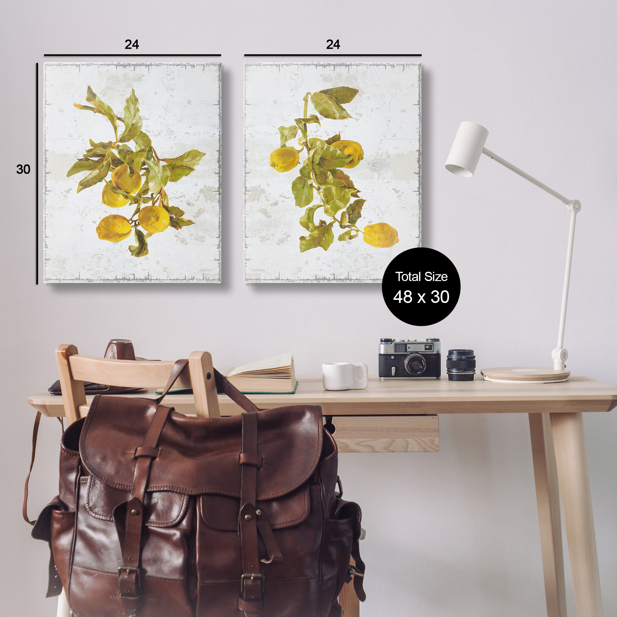 Stupell Industries Rustic Lemons & Leaves Food & Beverage Painting Gallery Wrapped Canvas Art Print Wall Art, 24 x 30, Set of 2
