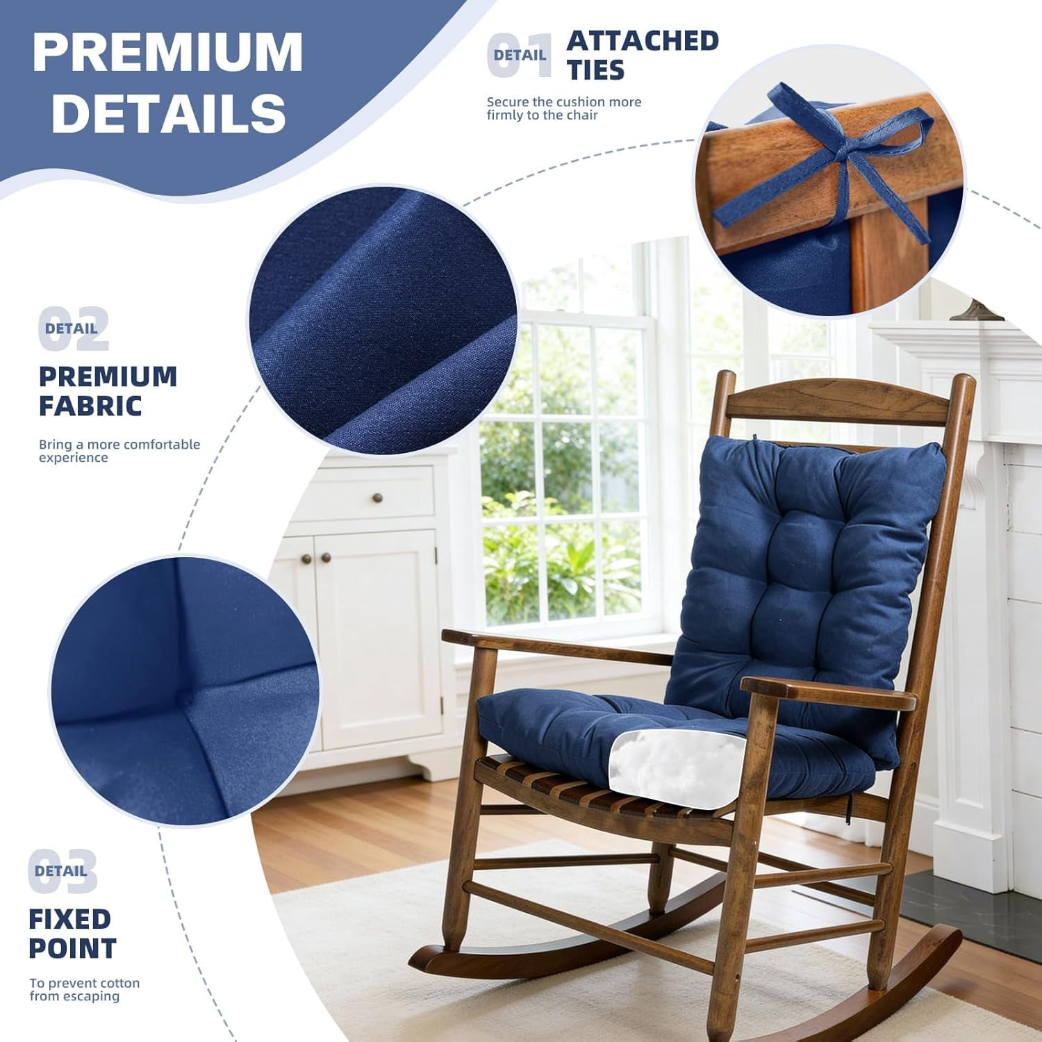 Indoor Outdoor Rocking Chair Cushions Pack of 1, Patio Chair Cushion High Back Chair Seat Cushions for Garden Patio Furniture, Black