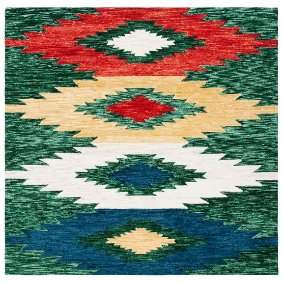 SAFAVIEH Aspen Mladen Southwestern Wool Area Rug, Green/Red, 7' x 7' Square