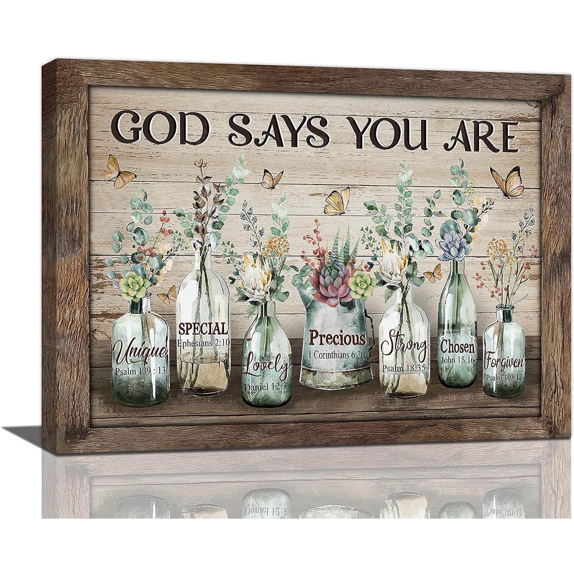 Farmhouse Bathroom Wall Art Rustic Flower Succulent Plants Pictures Decor Country Painting God Says You Are Canvas Prints Framed Modern Artwork Home Bedroom Living Room 16''''x12''''