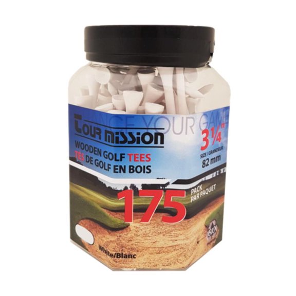 3 1/4" (82mm) White Wooden Golf Tees, pack of 175 by Tour Mission