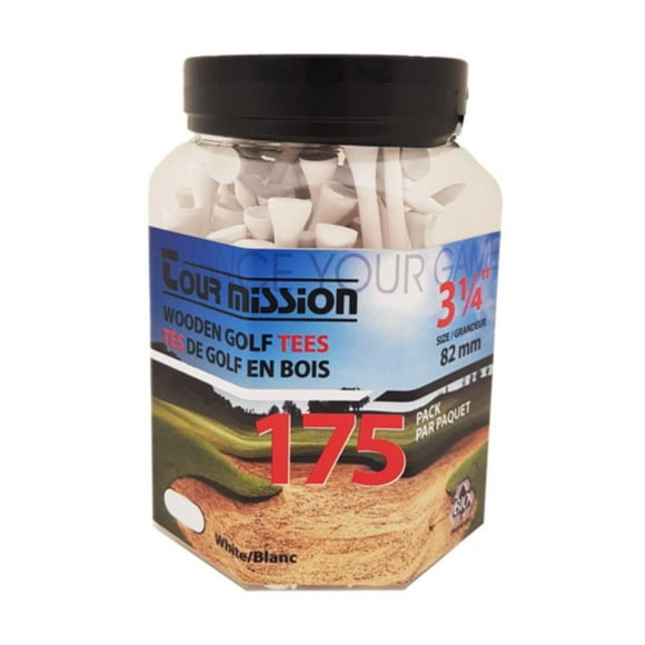 Tour Mission 82 mm Wooden Golf Tees, #11174, Pack of 175 - White