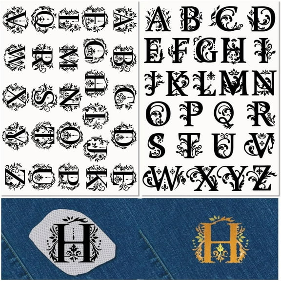 2 Sheets A-Z Letters Water Soluble Embroidery Stabilizers Initial 52Pcs Patterns Hand Sewing Stick and Stitch A4 Transfers Fabric Wash Away Pre-Printed Self Adhesive for Cloth Sewing Lovers