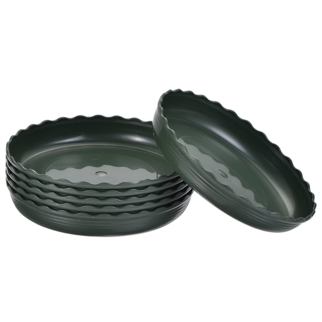 Unique Bargains 5.3' Plastic Wave Round Plant Pot Saucer Flower Drip Tray, Green 6 Pack