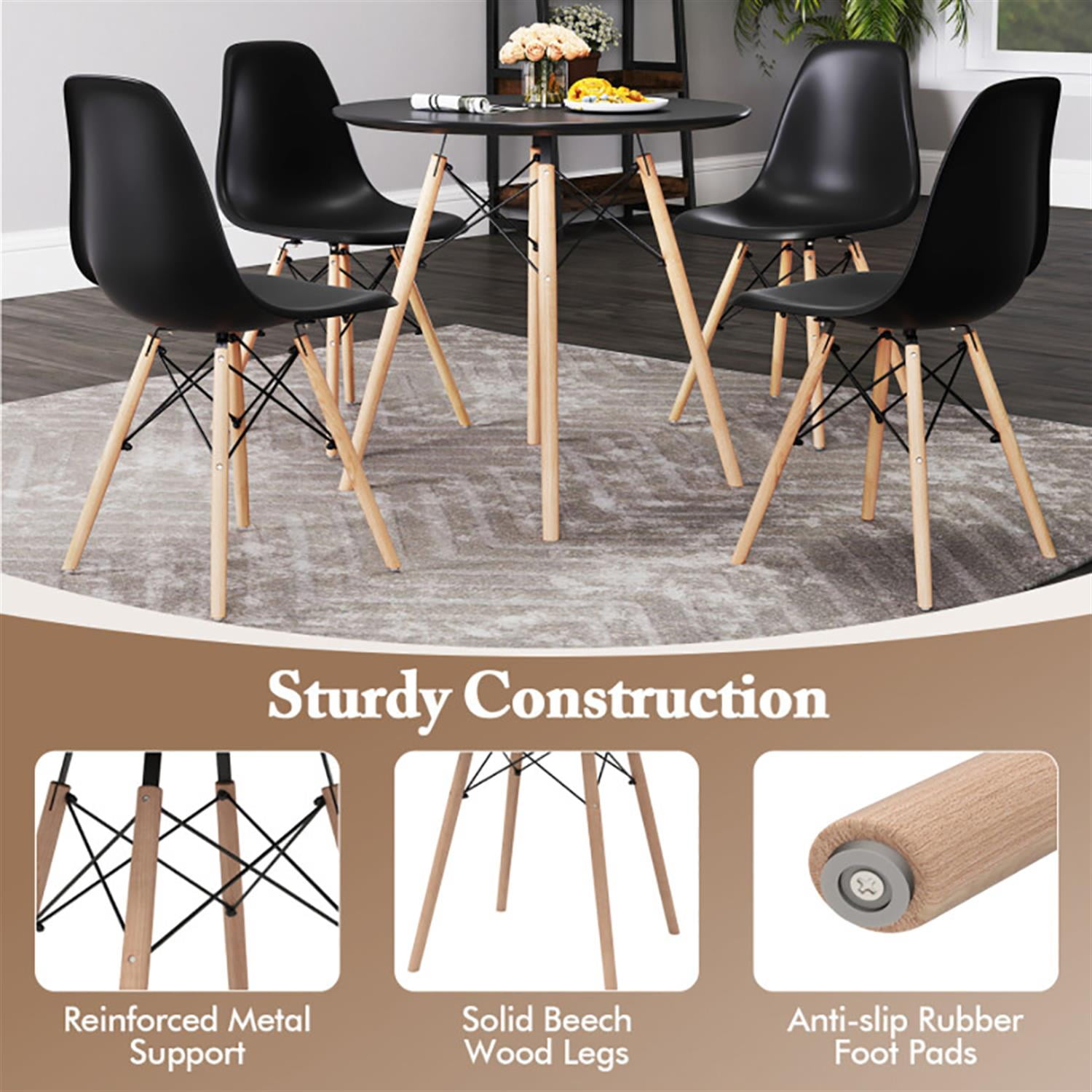 Demi Bonn 5-Piece Dining Table Set with 4 Chairs, 31"dustrial Kitchen Table with Metal Frame, Perfect for Small Space, Black