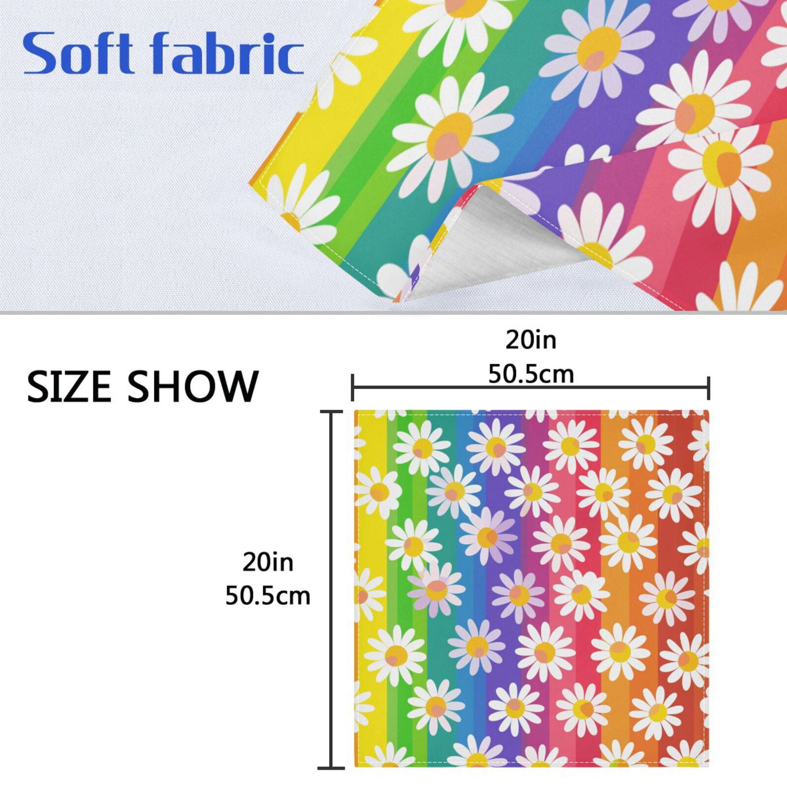 JSTEL Daisy Flower Rainbow Stripes Cloth Napkins Set of 6, 20x20 Inch Washable and Reusable Napkin for Decoupage Dinner Party Everyday Use
