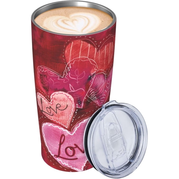 Love Hearts Insulated Coffee Mug Cup 20 OZ, Valentine''s Day Stainless Steel Tumbler with Lid for Women Men Birthday Festival Gifts (Print in USA)