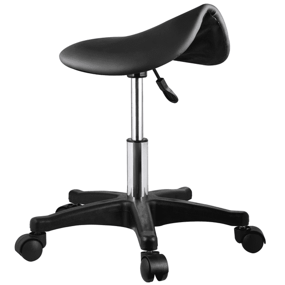 Rolling Saddle Stool PU Leather Swivel Adjustable Rolling Stool with Wheels Salon Chair Black