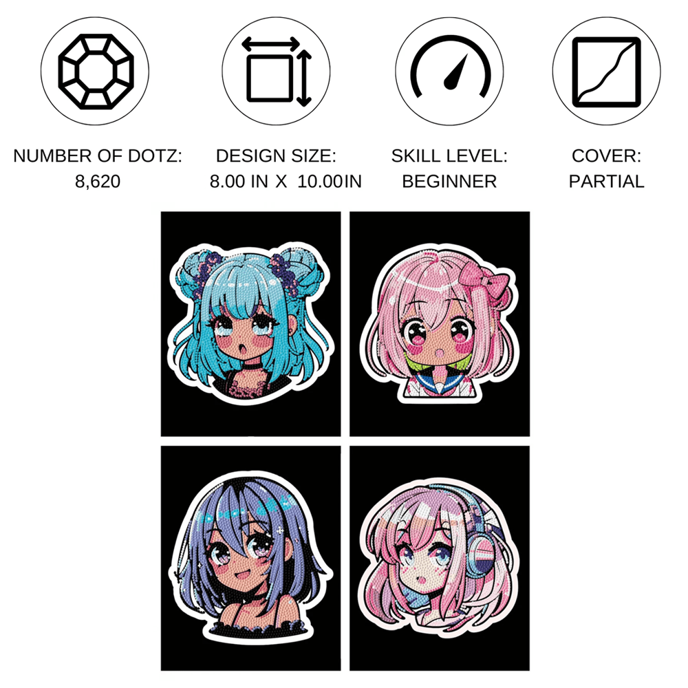 Diamond Dotz Neon Flock Anime Girls Diamond Painting Kits for Adults - Colorful Diamond Art Kits a Relaxing Creative Craft Kit with Dotz Gems 10x8