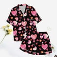 thumbnail image 5 of KKBOTIVE Satin Silk Valentine's Day Pajamas Set for Women Heart Print Short Sleeve Tops and Shorts 2 Piece Outfits Sleepwear Soft Cozy Loungewear for Womens ( 10-Black Size: M ), 5 of 6