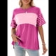 thumbnail image 1 of Blusas de Verano para Mujer, de Gran Tamaño, con Cuello Redondo, Informales, A Rayas y Bloques de Color, Color Rosa, Talla XL, 1 of 9