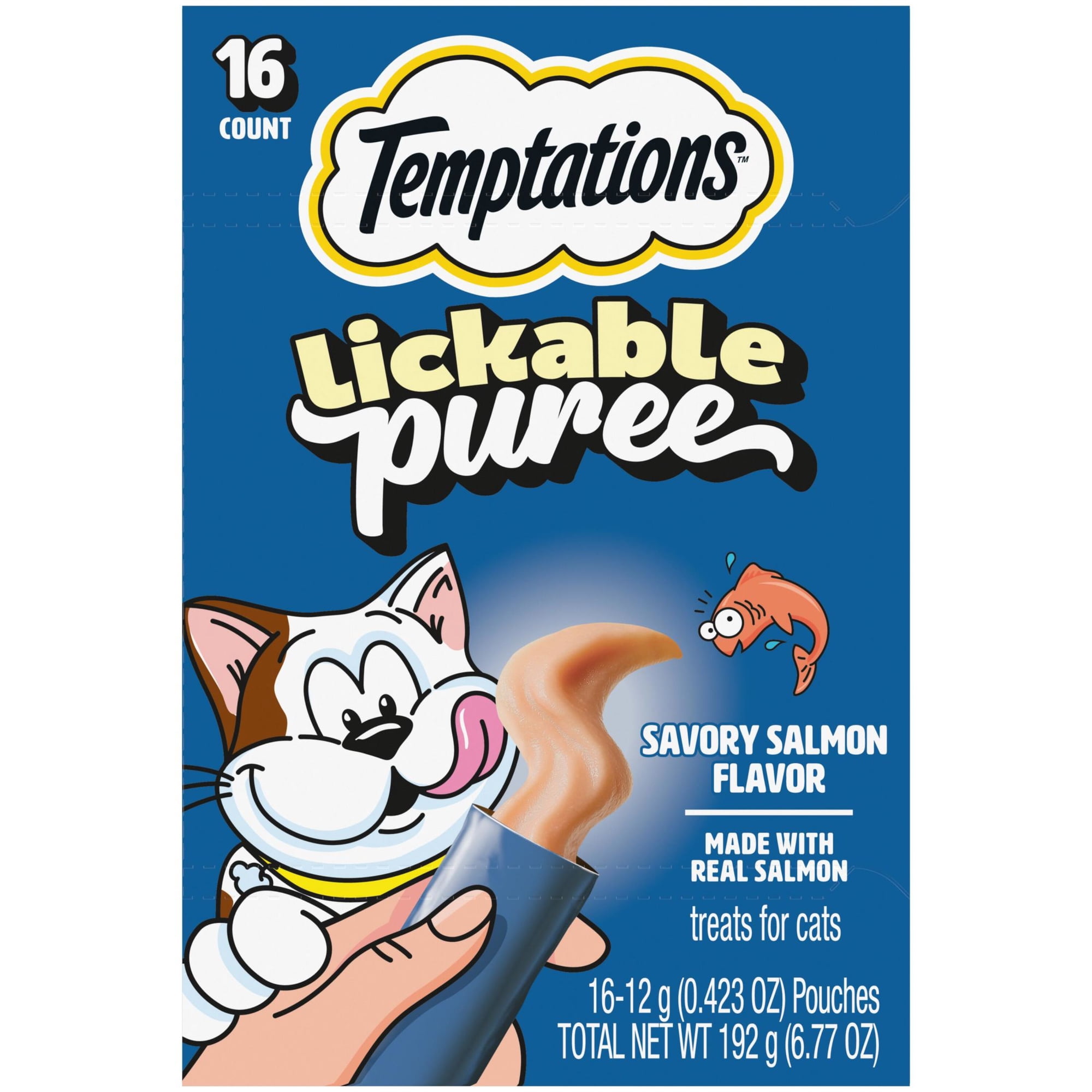 Temptations Creamy Puree With Salmon Squeezable Lickable Wet Treats For Cats, 0.42 Oz (16 Pack)