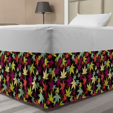Leaves Bed Skirt, Motley Composition of Foliage in Lively Colors Autumnal Tree Seasonal Nature Theme, Elastic Bedskirt Dust Ruffle Wrap Around for Bedding Decor, 4 Sizes, Multicolor, by Ambesonne