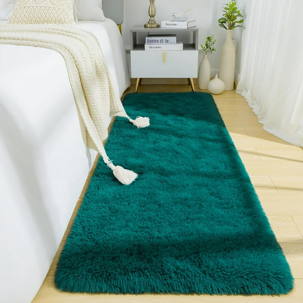 Alfombra Benron Soft para dormitorio, lavable, 60 x 180 cm, color verde azulado