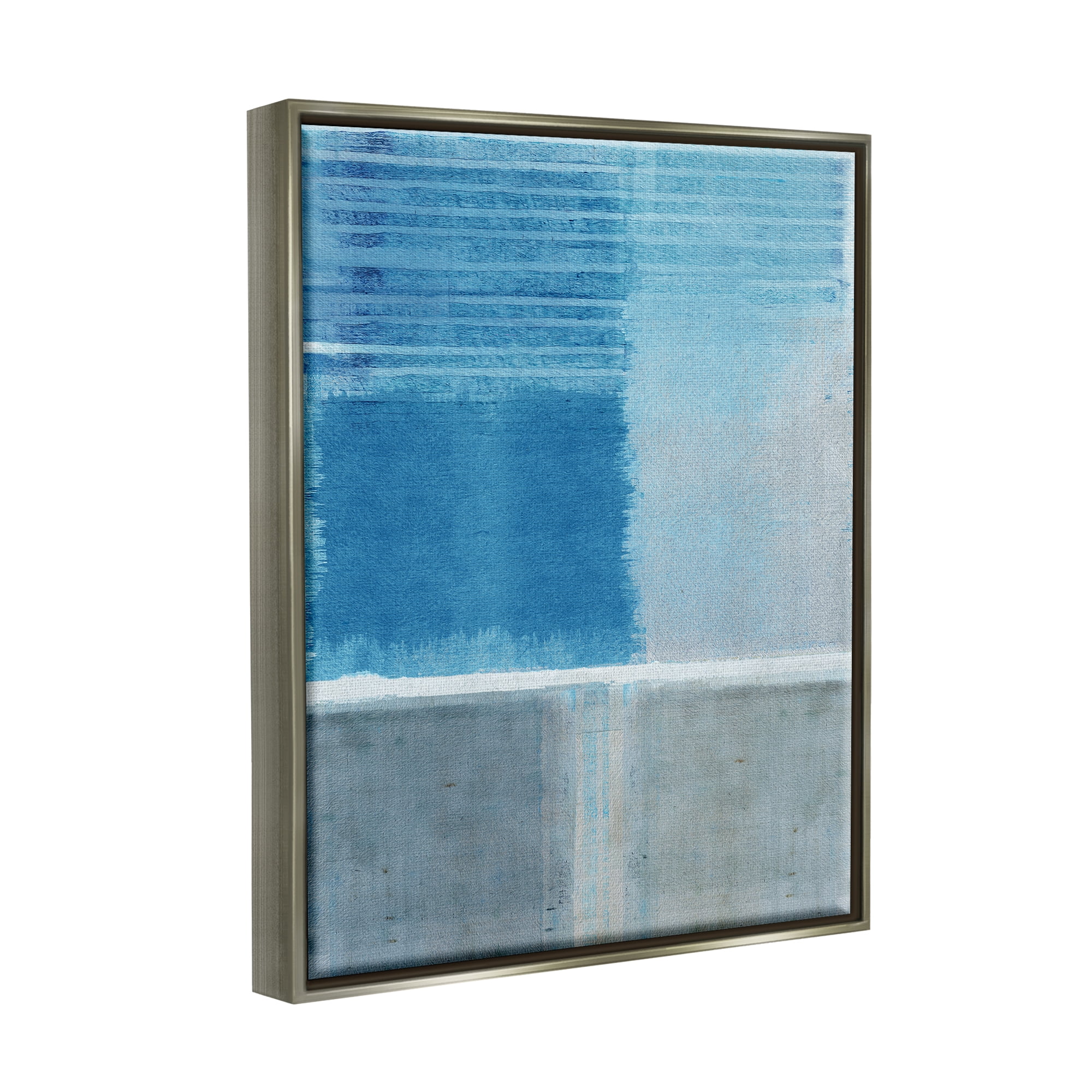 Stupell Industries Blue & Grey Abstract Abstract Painting Gray Floater Framed Canvas Art Print Wall Art, 25 x 31