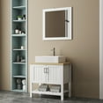 thumbnail image 2 of 32" Modern Bathroom Vanity with Sink, Solid Wood Cabinet & Open Shelf Combo, White + Natural Vanity Set with Mirror for Small Spaces, 2 of 9