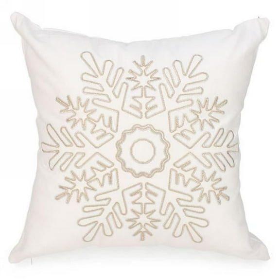White With An Embroidered Silver And Gold Snowflake Pillow