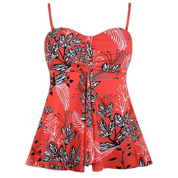 Hilor Women's Flyaway Tankini Top Bandeau Swimsuit Flowy Bathing Suit