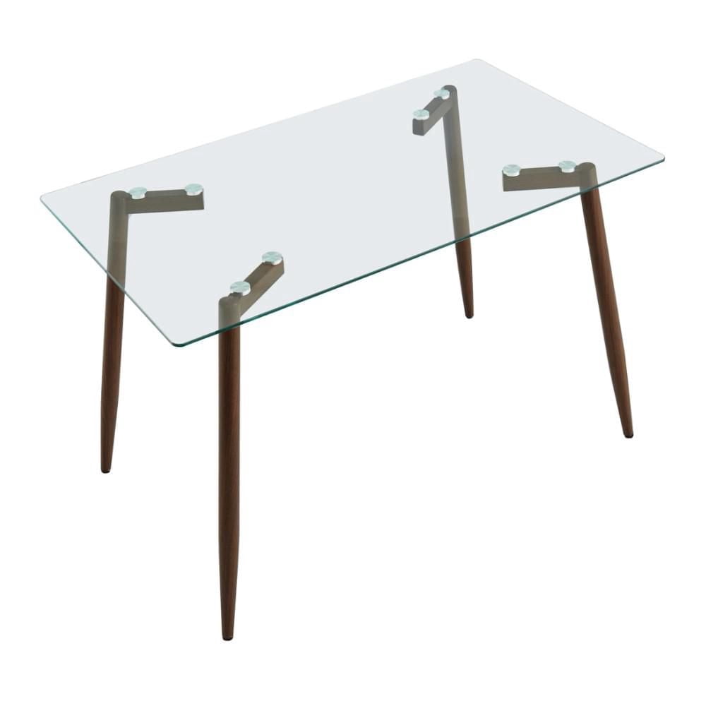 Modern Rectangular Dining Table with Sleek Tempered Glass Top, Walnut-Style Metal Legs, Perfect for 4 People
