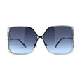 thumbnail image 2 of Womens Metal Rim Rectangle Oversize Butterfly Designer Sunglasses Silver Navy, 2 of 4