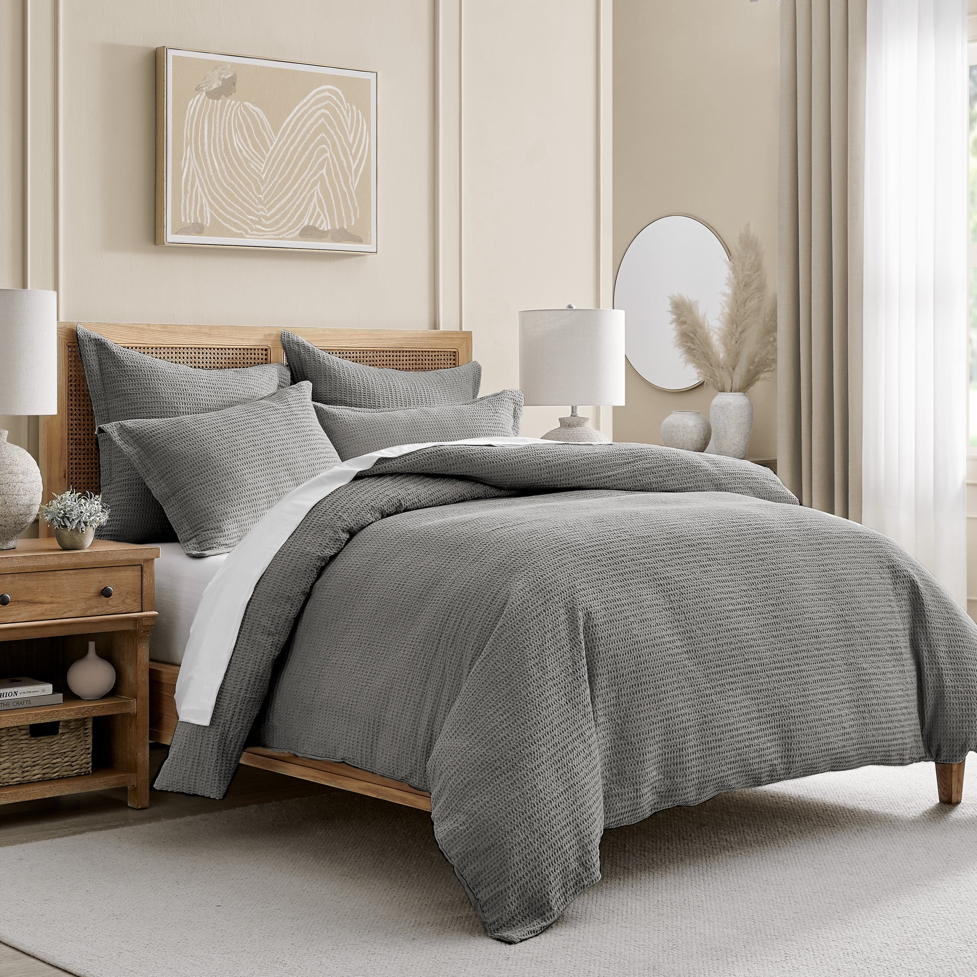 Levtex Home - Cloud Waffle Comforter Set - Twin Comforter + One Standard Pillow Case - Waffle Weave - Grey - Comforter (68 x 88in.) and Pillow Case (26 x 20in.) - Cotton