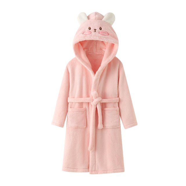 Splozh Kids Bathrobe Kids Robe Boys Hooded Fleece Sleep Robe Girls Soft Bathrobe Pink,5-8 Years