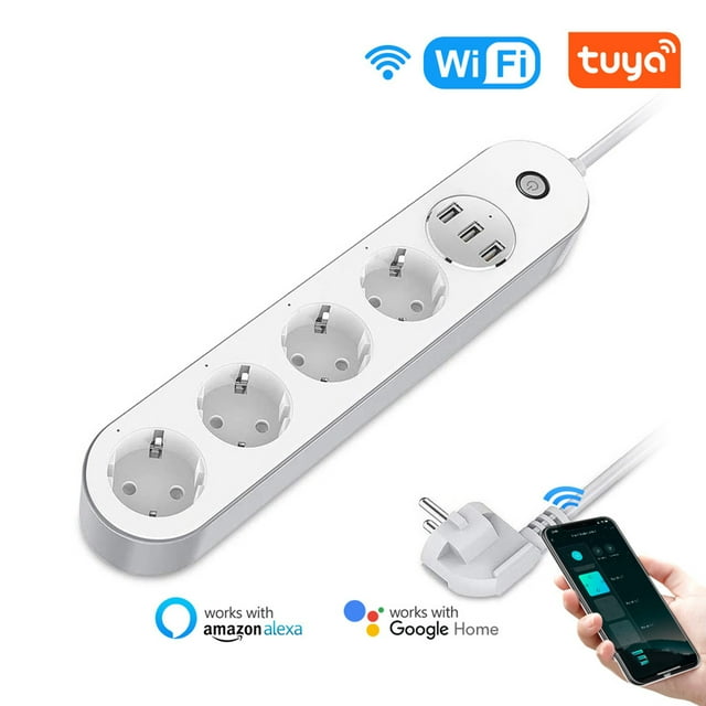 Neinkie Prise USB Fonction de Minuterie Contrôle par Application Pratique Commande Vocale Protection contre les Surcharges Multifonctionnelle Multiprise Intelligente ABS Wi-Fi avec 3 Ports de Charge USB Fournitures pour la Maison
