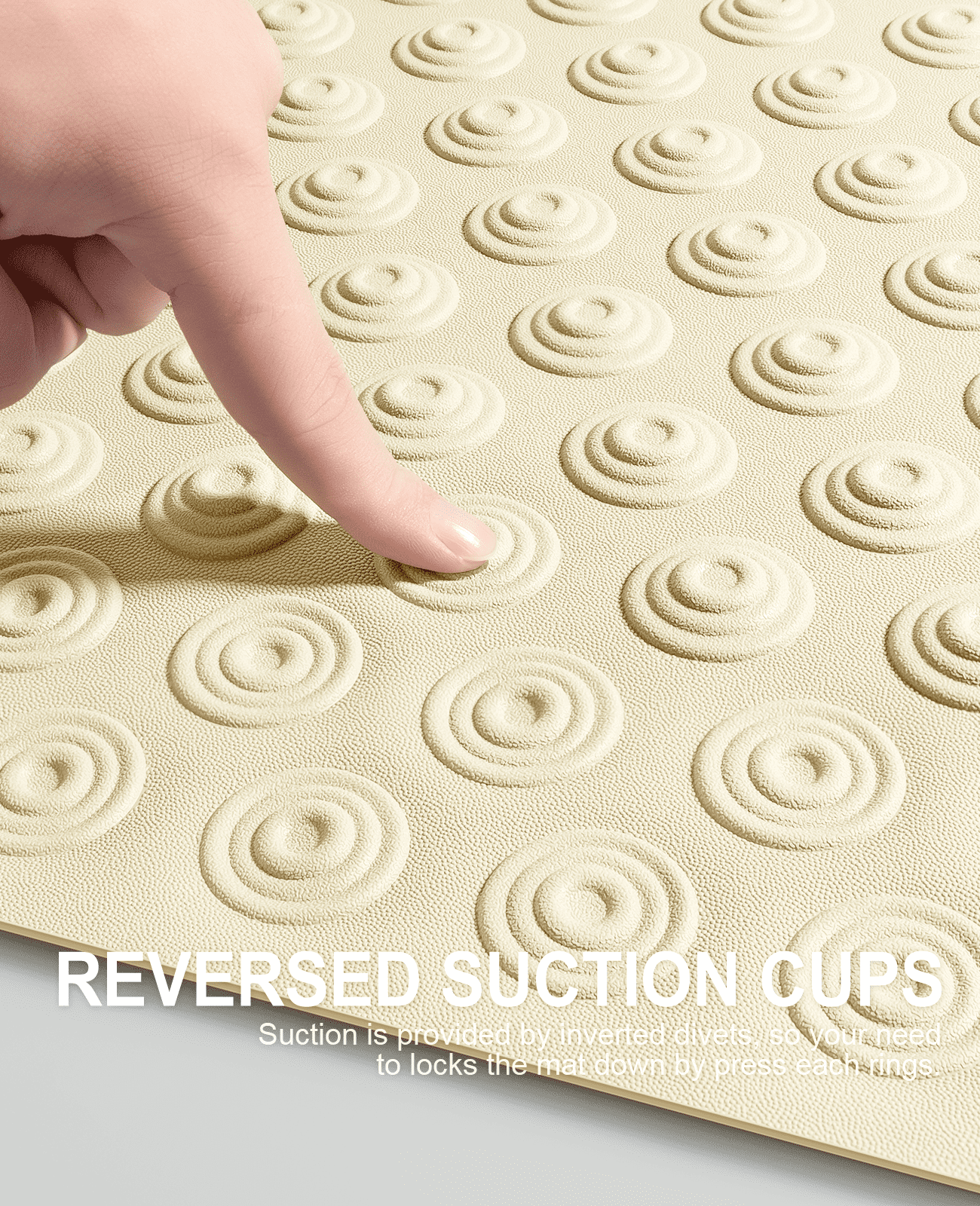 OTHWAY No Suction Cup Bath Mat: 39x16inch Extra Long Bathmat, Machine Washable, Made of Nature Rubber, Protect Your Bathtub (Beige)