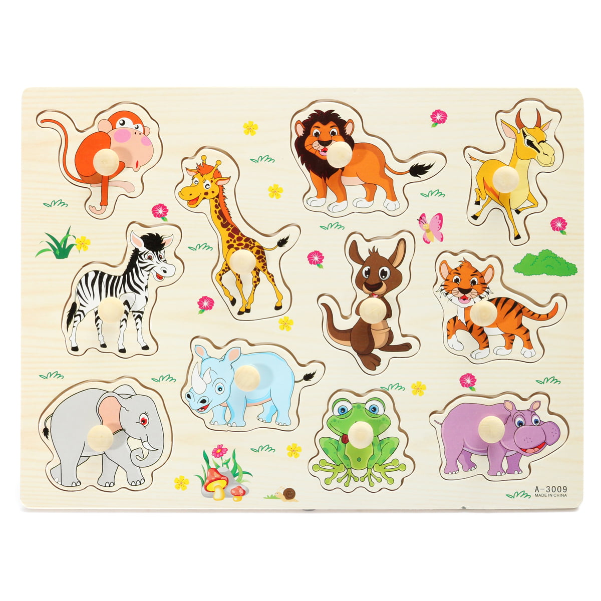 Wooden Wildlife Zoo Animals Peg Puzzles Jigsaws Kids Early Learning Toy Gift 