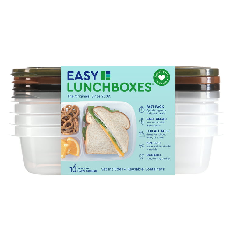 EasyLunchboxes® - Bento Lunch Boxes - Reusable 3-Compartment Food  Containers for School, Work, and Travel, Set of 4 (Classic)