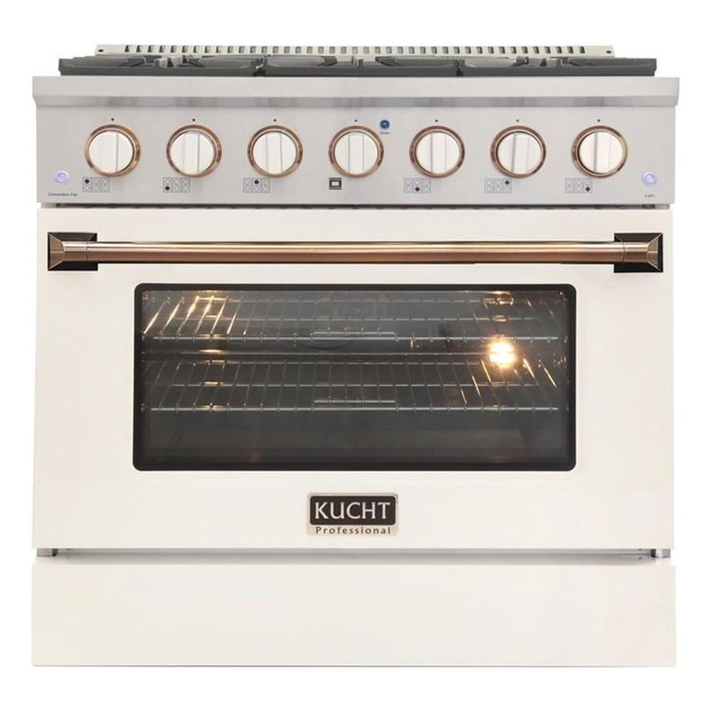 Pemberly Row 36" Stainless Steel Natural Gas Range in Silver/White/Gold