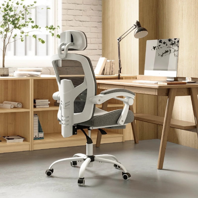 Kelno Ergonomic Office Chair High Back Reclining Swivel Desk Chair Retractable Footrest, Grey