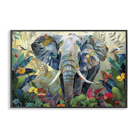 Stupell Industries Eclectic Elephant's Realm in Tropical Bloom Black Framed Giclee Art, 18 x 12, by Lazar Studio