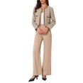 thumbnail image 2 of INSPIRE CHIC Womens Houndstooth Blazer Collarless Open Front Crop Plaid Tweed Jacket 2XL Brown, 2 of 5