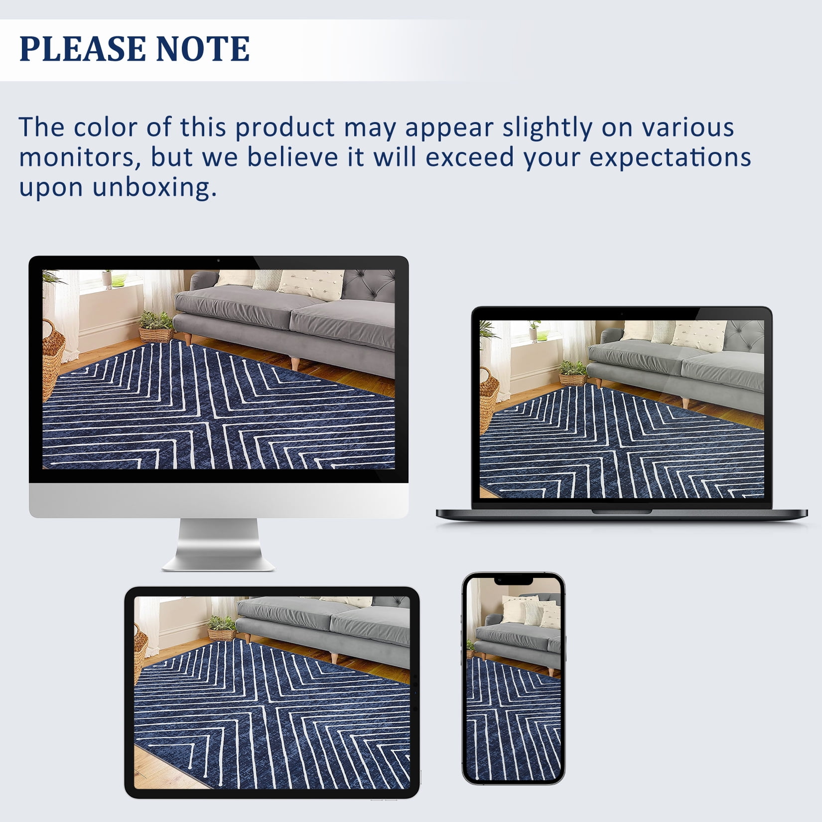 HIWEAVER Modern Geometric Striped Non Slip Runner Washable 2' x 6' Throw Rug for Hallway Enterway Neutral Indoor Navy Carpet
