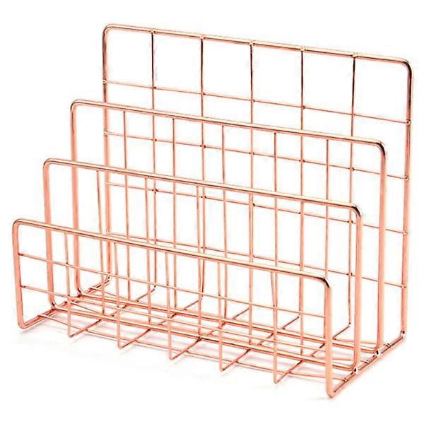 Rose Gold Three-Layer Office Shelf, Metal Book Block, Desk Magazine Shelf, Book Stand