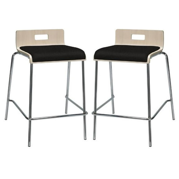 Home Square 25" Fabric Seat Counter Stool in Natural and Tuxedo - Set of 2