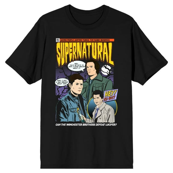 Supernatural TV Series Men's Comic Book Artwork Black Graphic T-Shirt-Medium