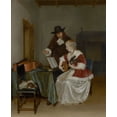 thumbnail image 2 of ter Borch, Gerard 26x31 Black Ornate Wood Framed with Double Matting Museum Art Print Titled - The Music Lesson, 2 of 4