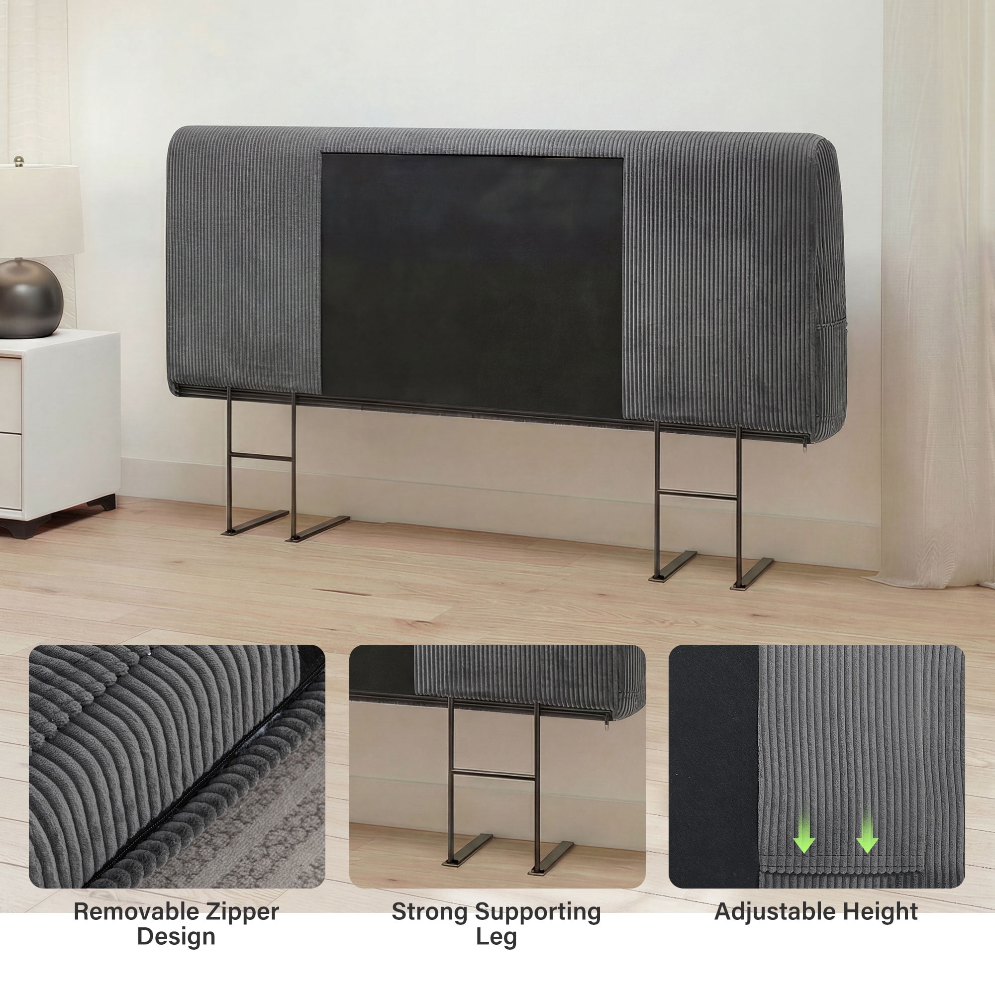 JONPONY Simple Upholstered Headboard for Queen Size Bed, Height Adjustable and Ergonomic Headboard,Easy Assemble, Sturdy and Durable,Grey
